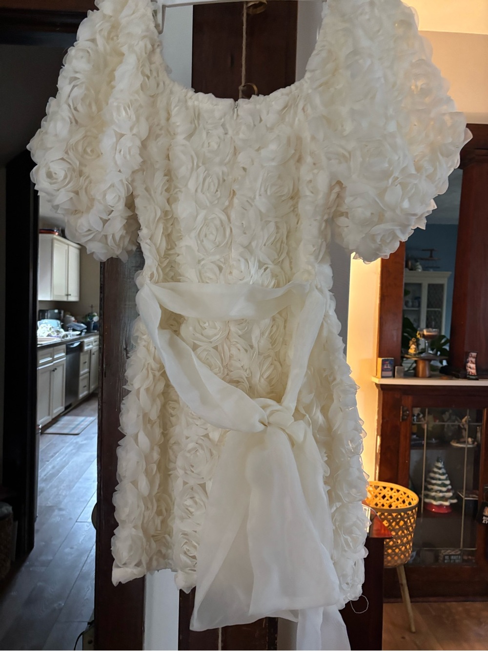 Vici Ivory Rose Appliqué Puff Sleeve Dress - Picture 4 of 6